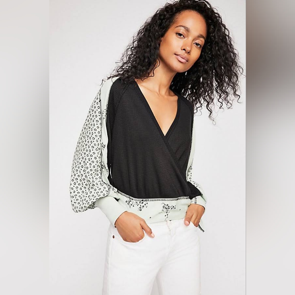 Free People Auxton Long Sleeve Thermal Wrap Top Ivory L